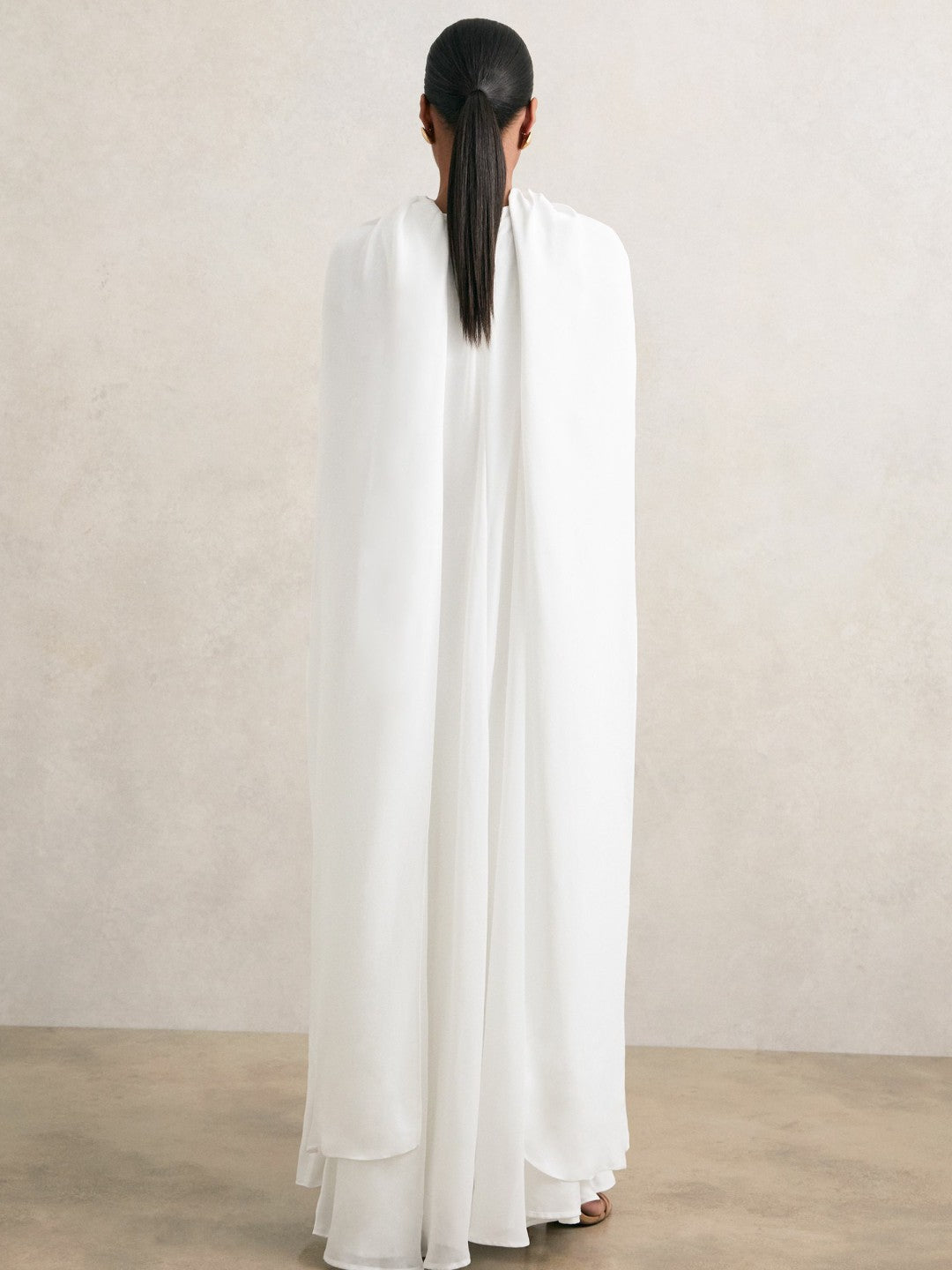 Crepe Cape Maxi Dress White | Women