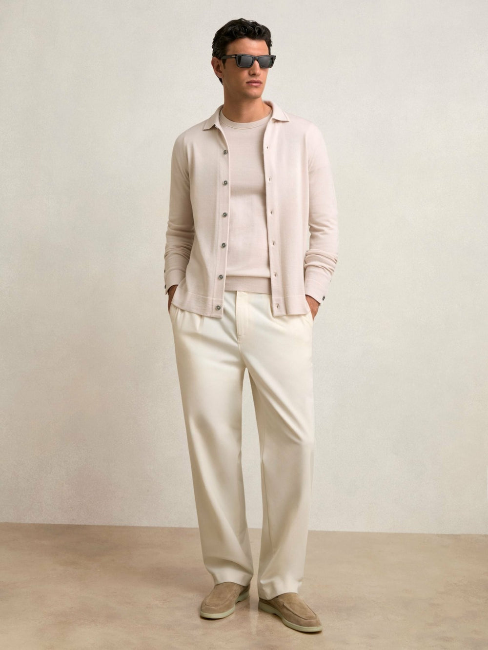 Merino Wool Button-Through Cardigan Beige | Men
