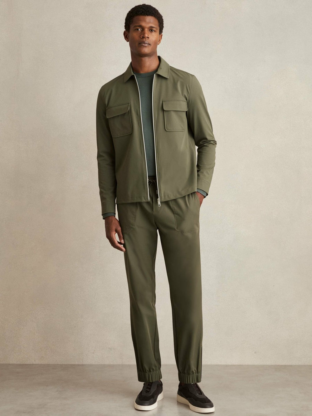 Drawstring Technical Cuffed Trousers Green | Men
