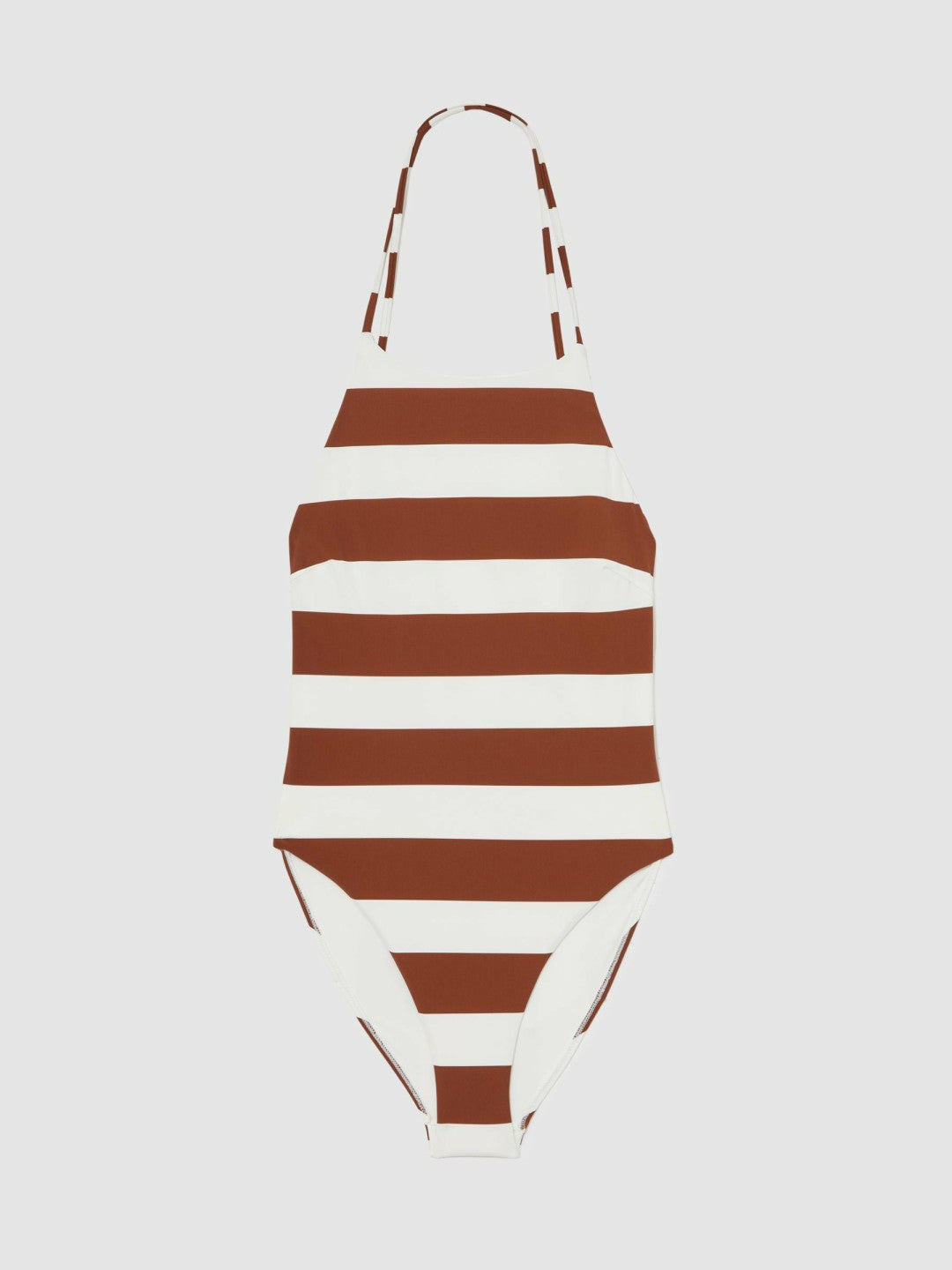 Stripe Cross-Back Swimsuit Brown/White | Women