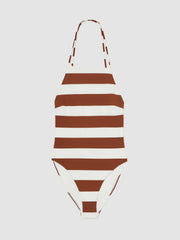 Stripe Cross-Back Swimsuit Brown/White | Women