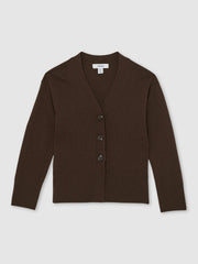 13-14 yrs Wool-Blend Fitted Cardigan With Cashmere Brown | Children & Baby