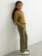 3-9 yrs Wool-Blend Open-Stitch Jumper with Cashmere Khaki Green | Children & Baby