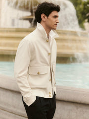 Cotton-Blend Button-Through Jacket Light Stone | Men