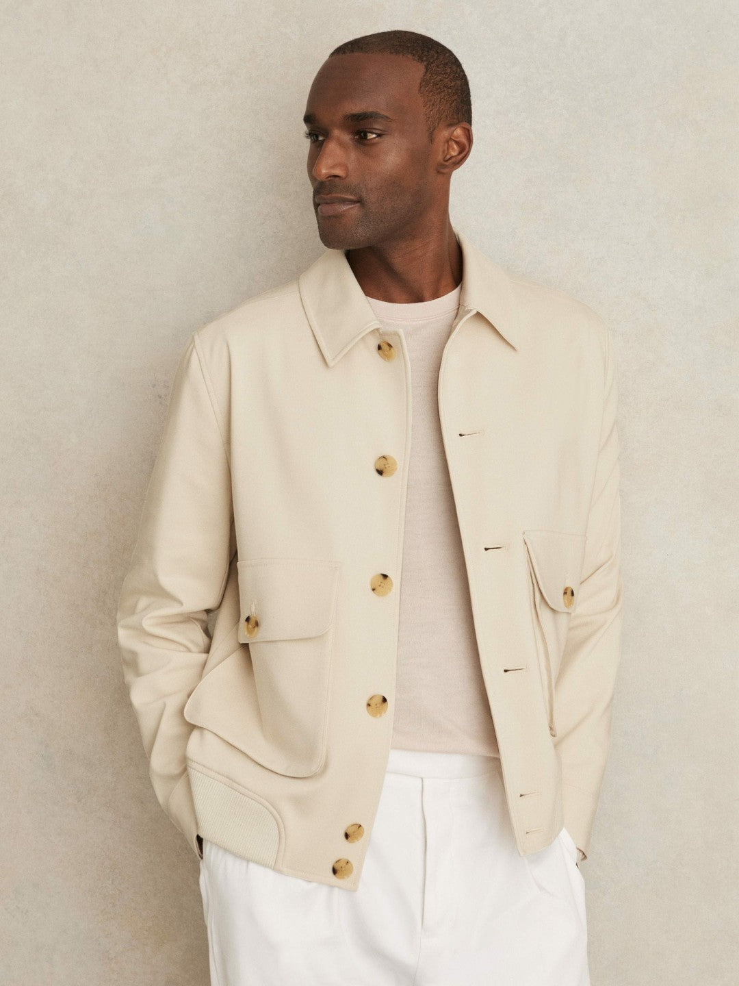 Cotton-Blend Button-Through Jacket Light Stone | Men