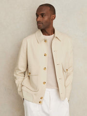 Cotton-Blend Button-Through Jacket Light Stone | Men