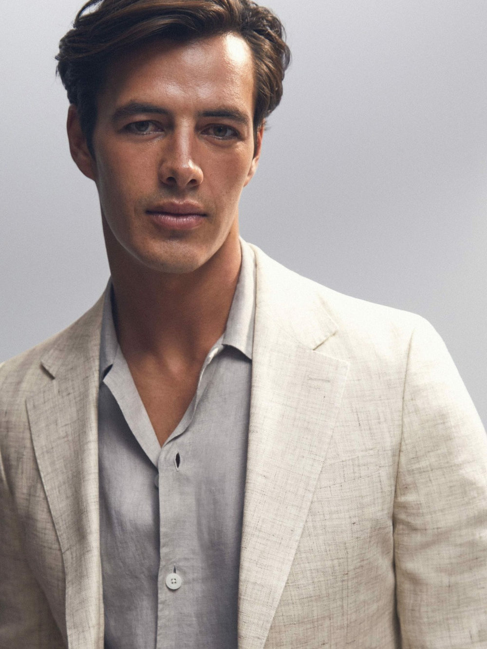 Linen-Cotton Single-Breasted Suit Blazer Slim-Fit Stone | Men