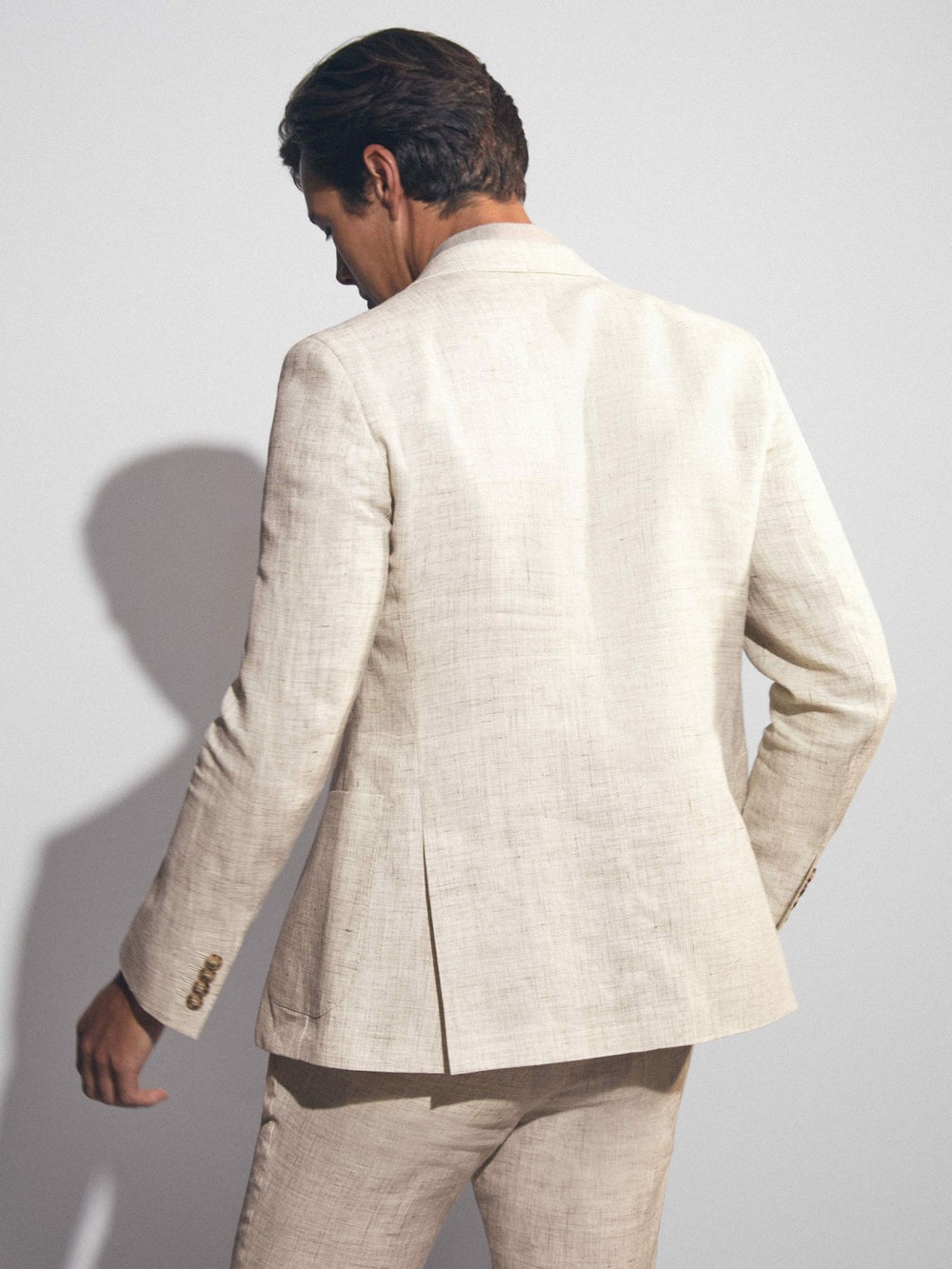 Linen-Cotton Single-Breasted Suit Blazer Slim-Fit Stone | Men