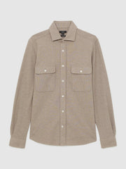 Textured Twin Pocket Cotton Blend Overshirt Oatmeal Brown Melange | Men