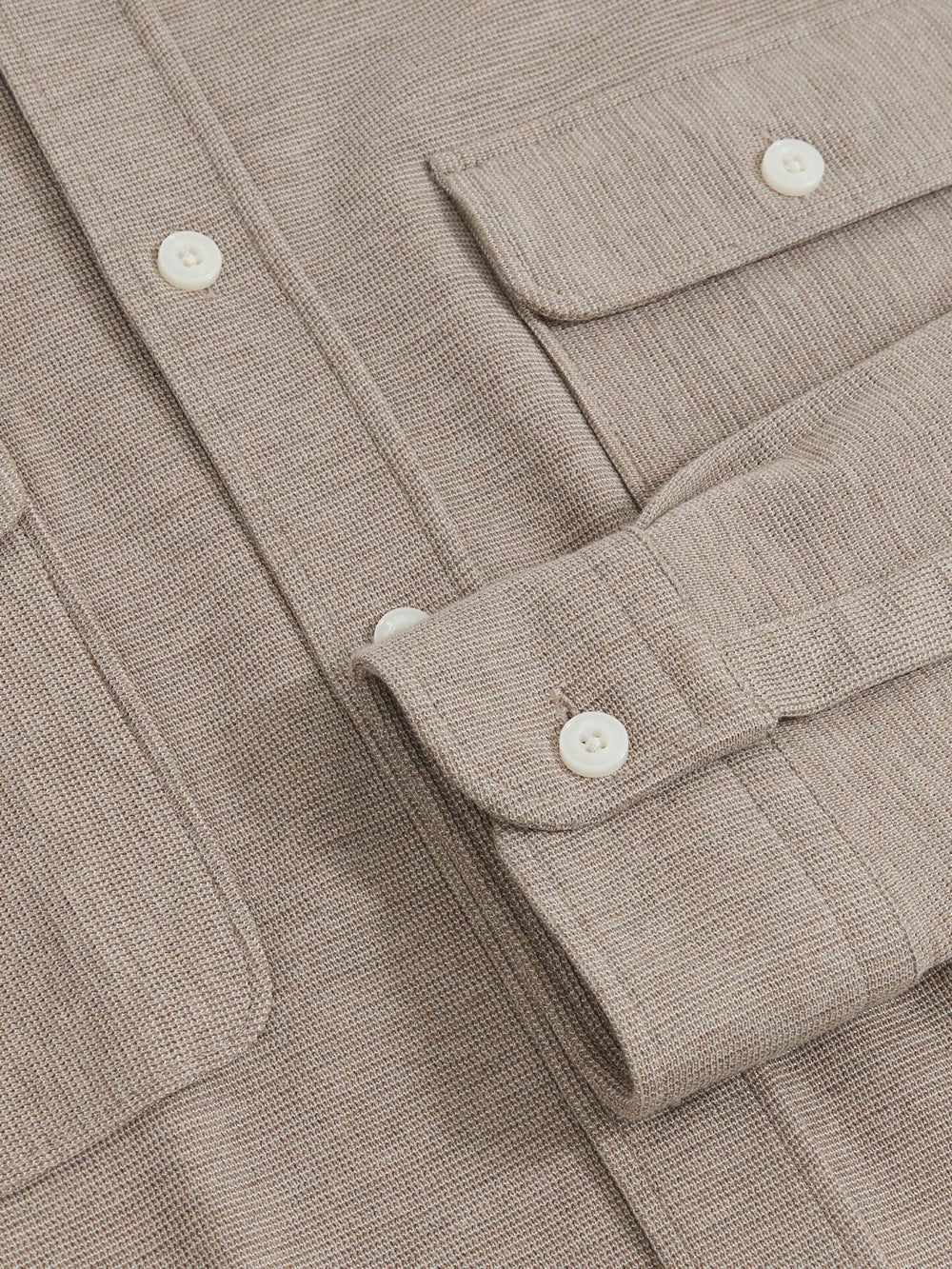 Textured Twin Pocket Cotton Blend Overshirt Oatmeal Brown Melange | Men