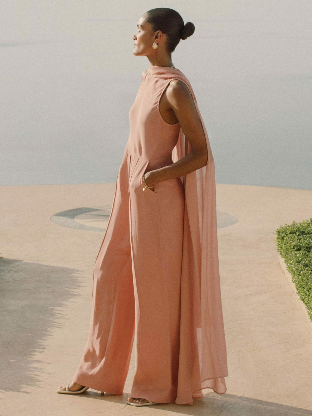 Wide-Leg Cape Jumpsuit Pink | Women