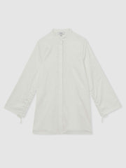 Cotton Gathered Cut-Out Shirt Dress with Stretch Ivory | Women