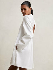 Cotton Gathered Cut-Out Shirt Dress with Stretch Ivory | Women