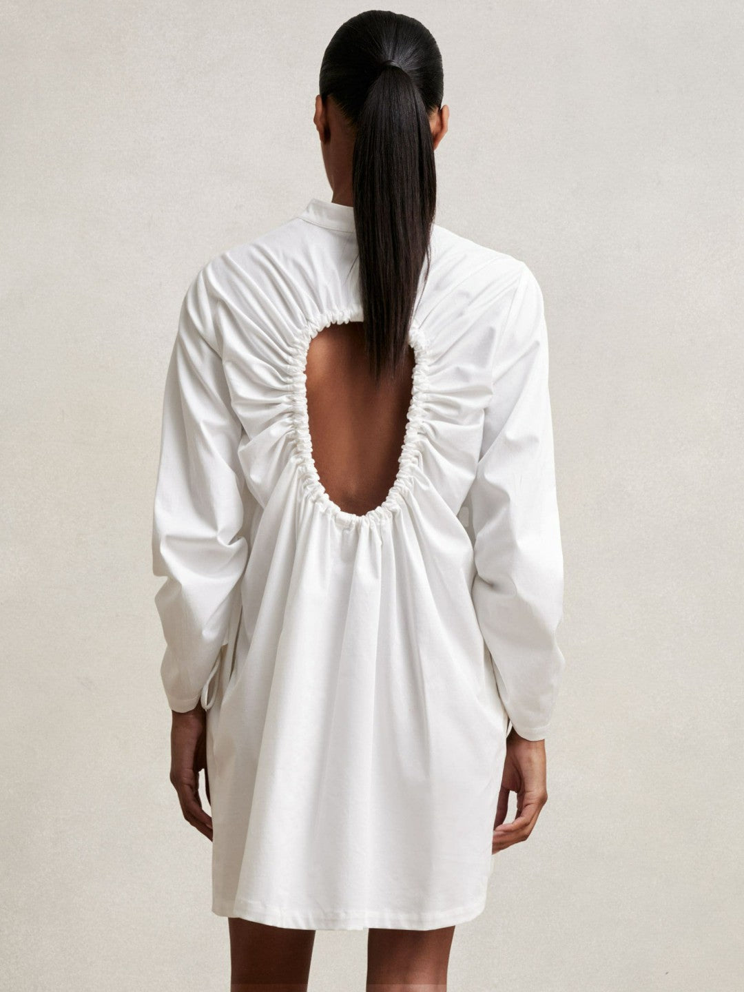 Cotton Gathered Cut-Out Shirt Dress with Stretch Ivory | Women