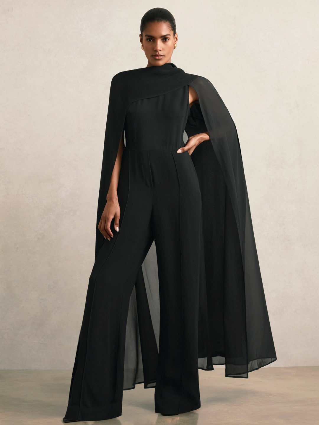 Wide-Leg Cape Jumpsuit Black | Women