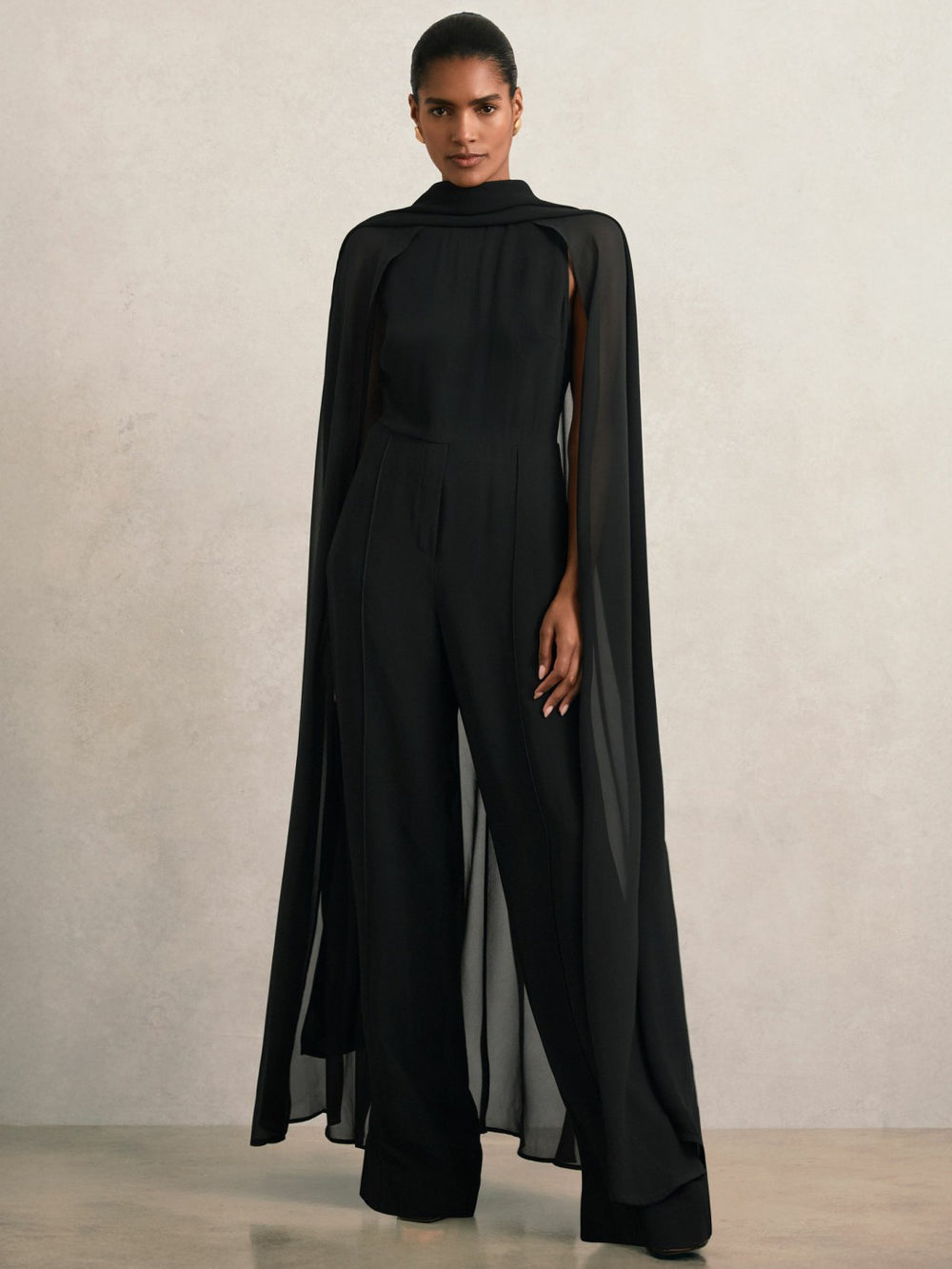 Wide-Leg Cape Jumpsuit Black | Women