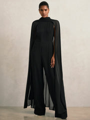 Wide-Leg Cape Jumpsuit Black | Women