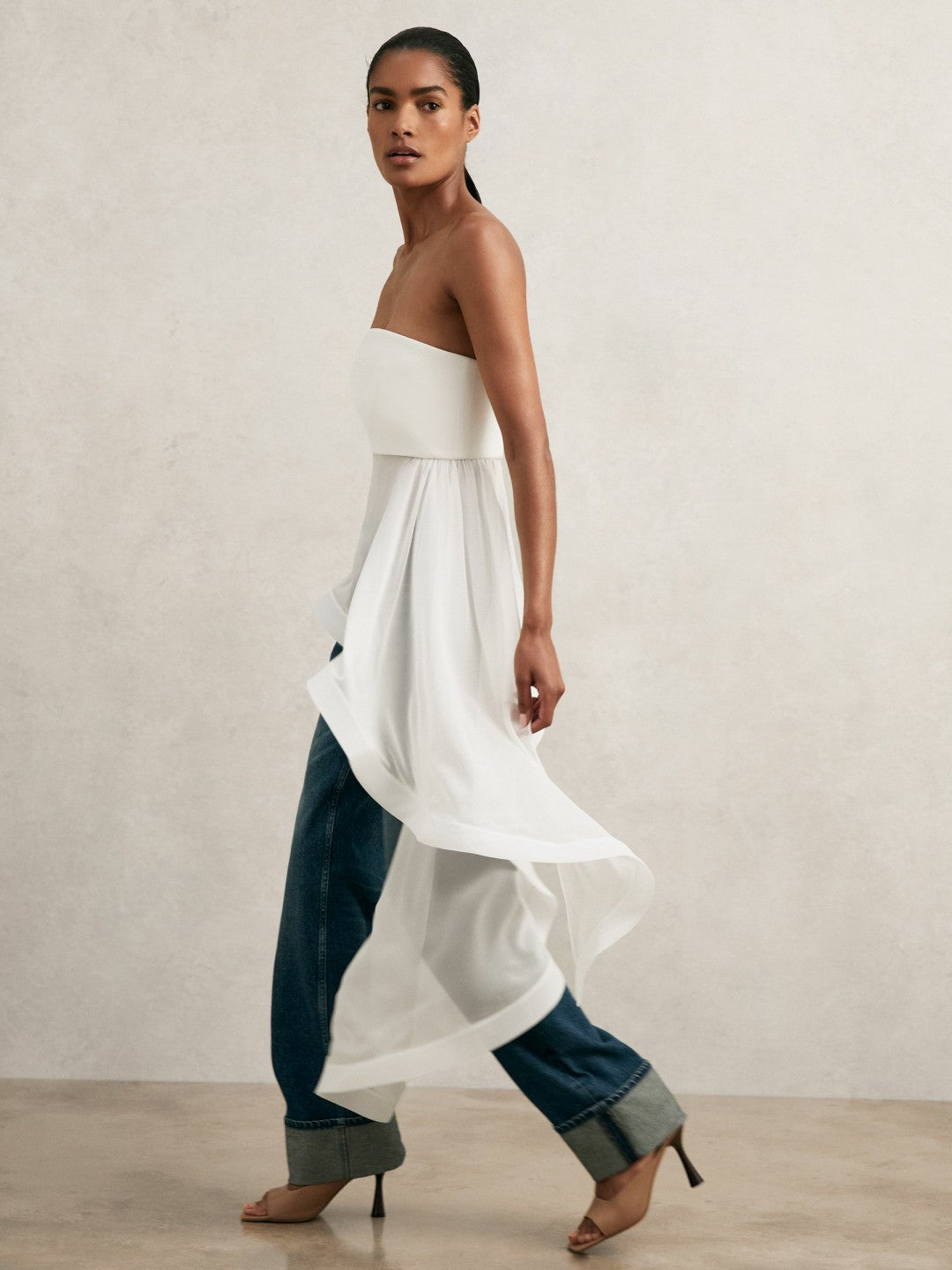Silk Asymmetric-Ruffle Bandeau Top Ivory | Women