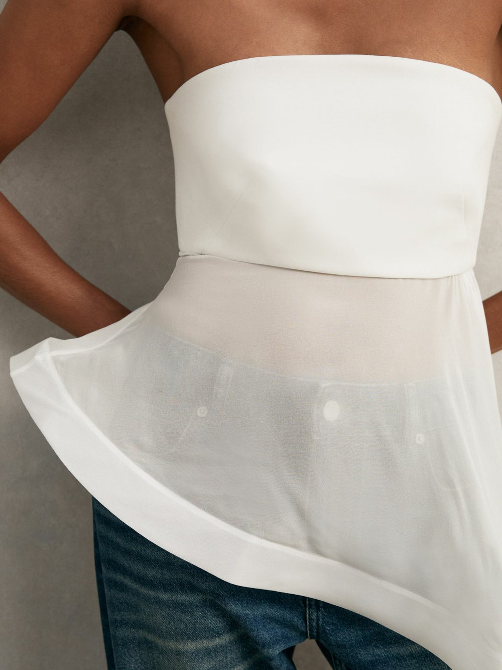 Silk Asymmetric-Ruffle Bandeau Top Ivory | Women
