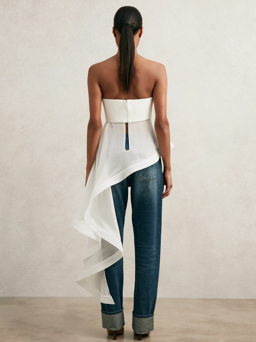 Silk Asymmetric-Ruffle Bandeau Top Ivory | Women