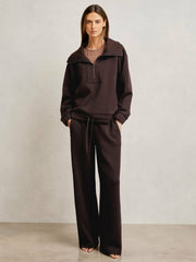 Interlock Half Zip Drawstring Hem Sweatshirt Plum | Women