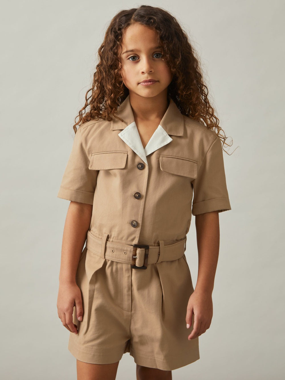 13-14 yrs Cotton-Lyocell Utility Playsuit Camel | Children & Baby