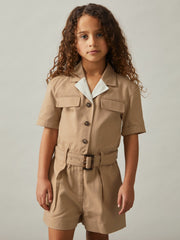 13-14 yrs Cotton-Lyocell Utility Playsuit Camel | Children & Baby