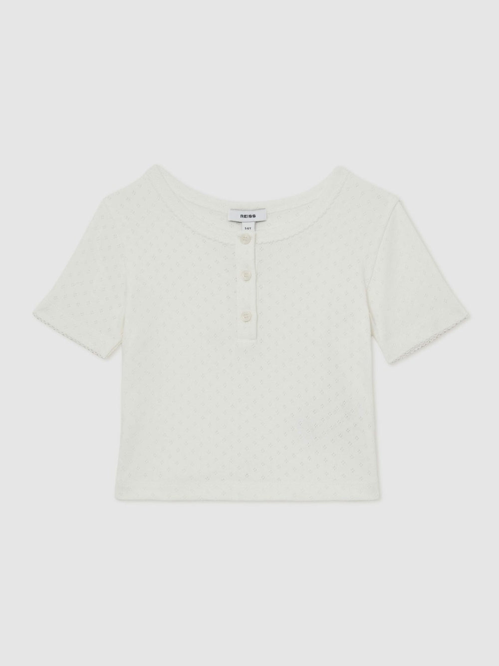9-13 yrs Cotton Pointelle Button T-Shirt Ivory | Children & Baby