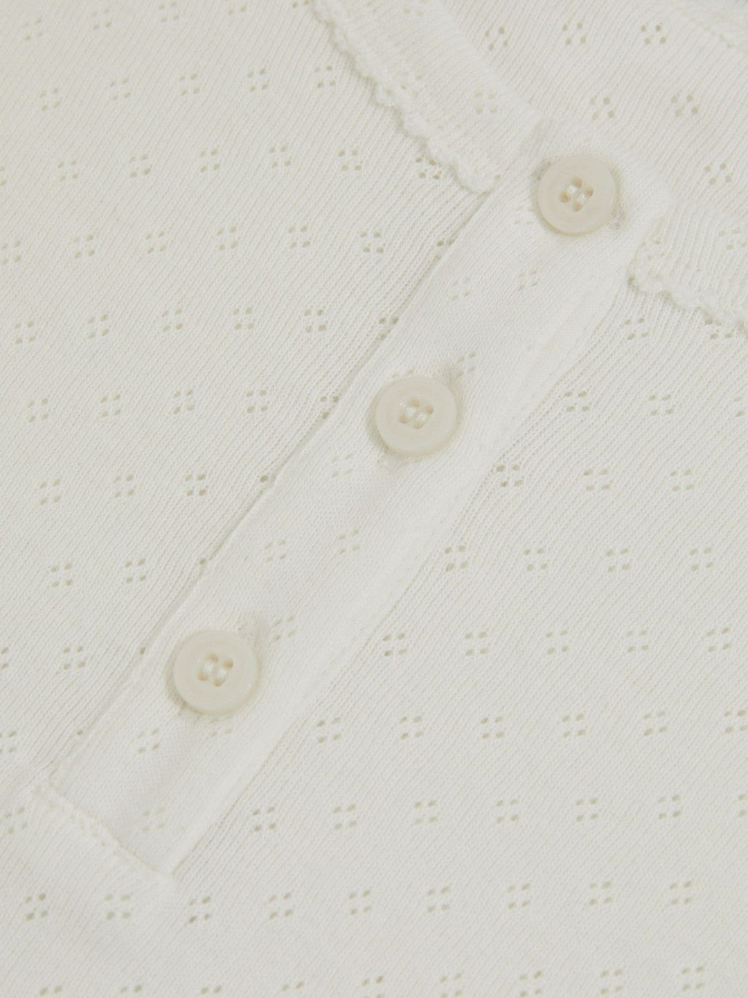 9-13 yrs Cotton Pointelle Button T-Shirt Ivory | Children & Baby