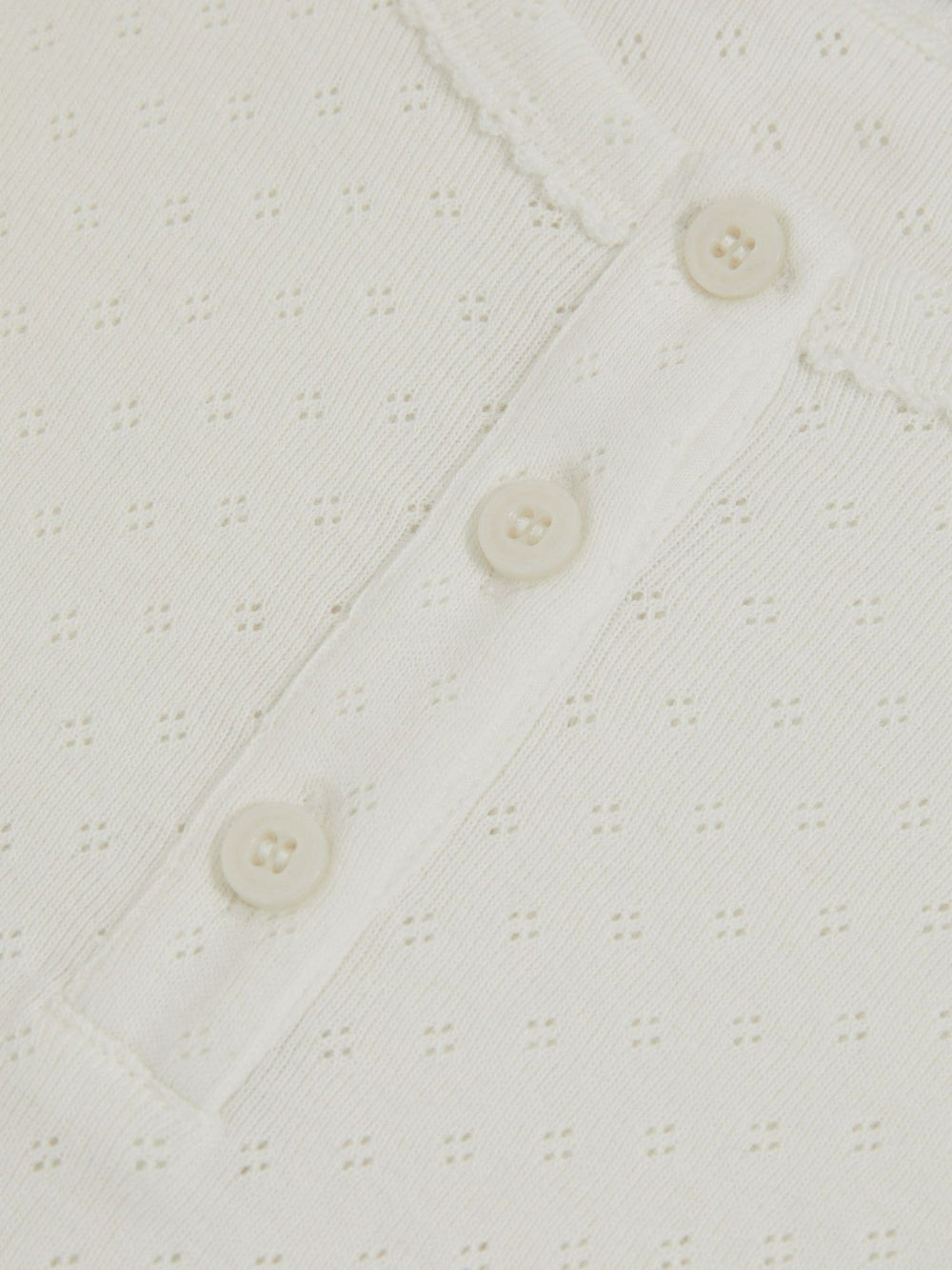 9-13 yrs Cotton Pointelle Button T-Shirt Ivory | Children & Baby