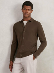 Merino Wool Button-Through Cardigan Chocolate Brown | Men