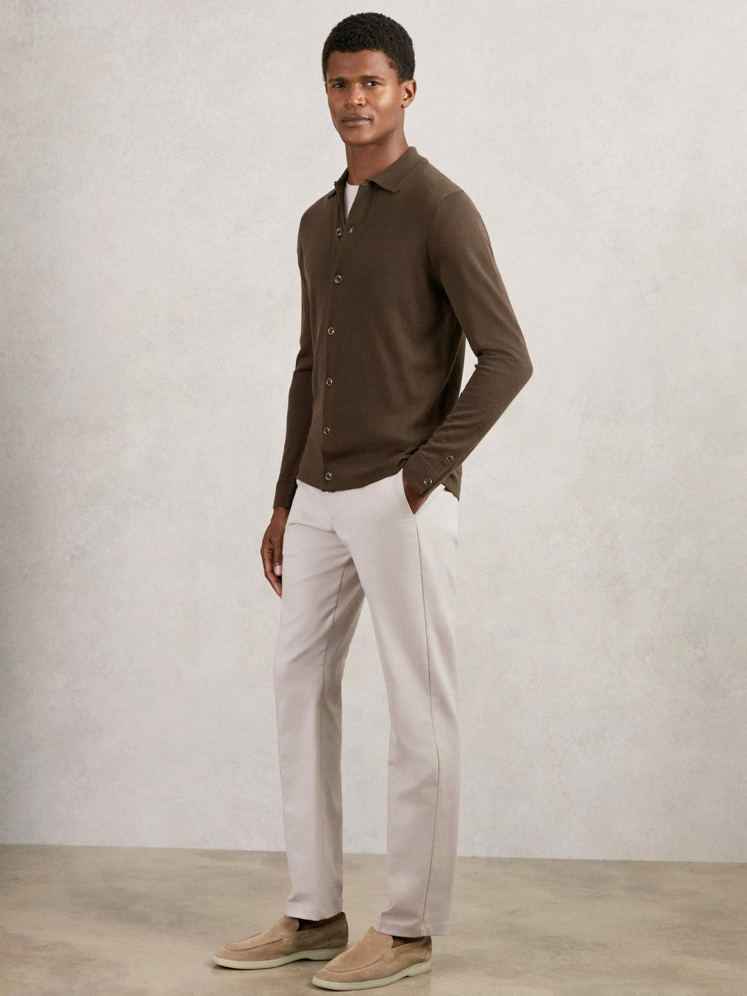 Merino Wool Button-Through Cardigan Chocolate Brown | Men