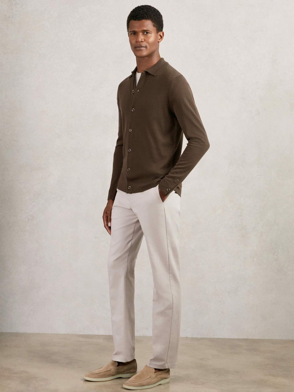 Merino Wool Button-Through Cardigan Chocolate Brown | Men