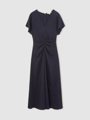 Ruched-Front Midi Dress Navy | Women