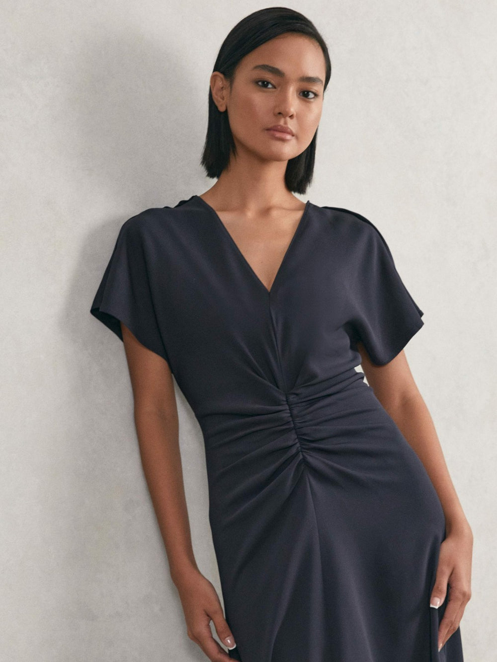 Ruched-Front Midi Dress Navy | Women