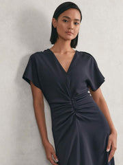 Ruched-Front Midi Dress Navy | Women