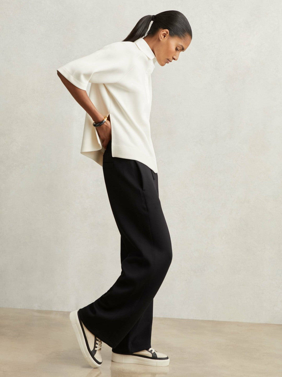 Wide-Leg Interlock Drawstring Joggers Black | Women