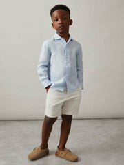 9-13 yrs Linen Cutaway Collar Shirt Pale Blue | Children & Baby