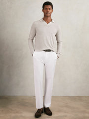 Merino Wool Open-Collar Polo Shirt Wicker Brown Melange | Men
