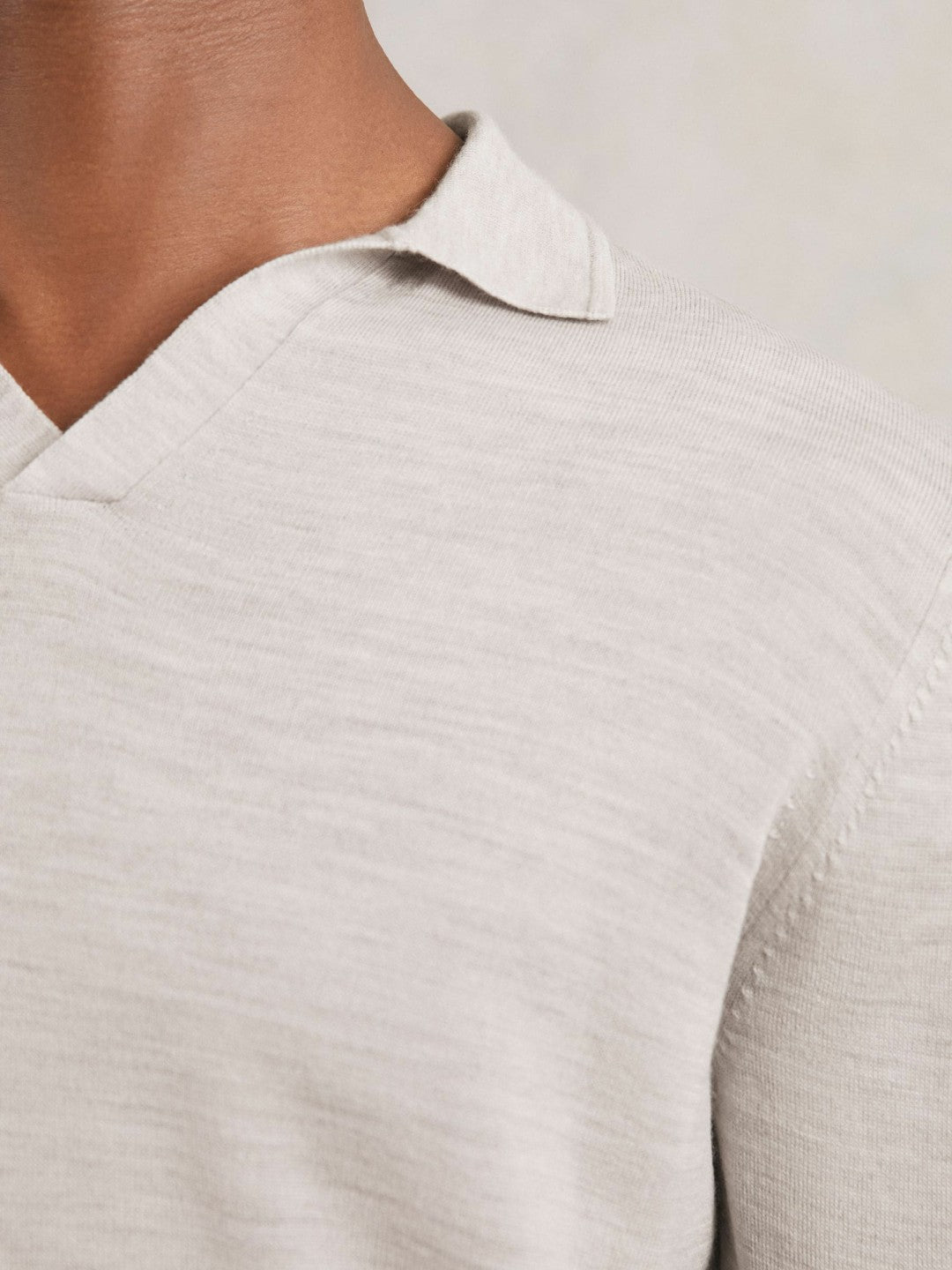 Merino Wool Open-Collar Polo Shirt Wicker Brown Melange | Men
