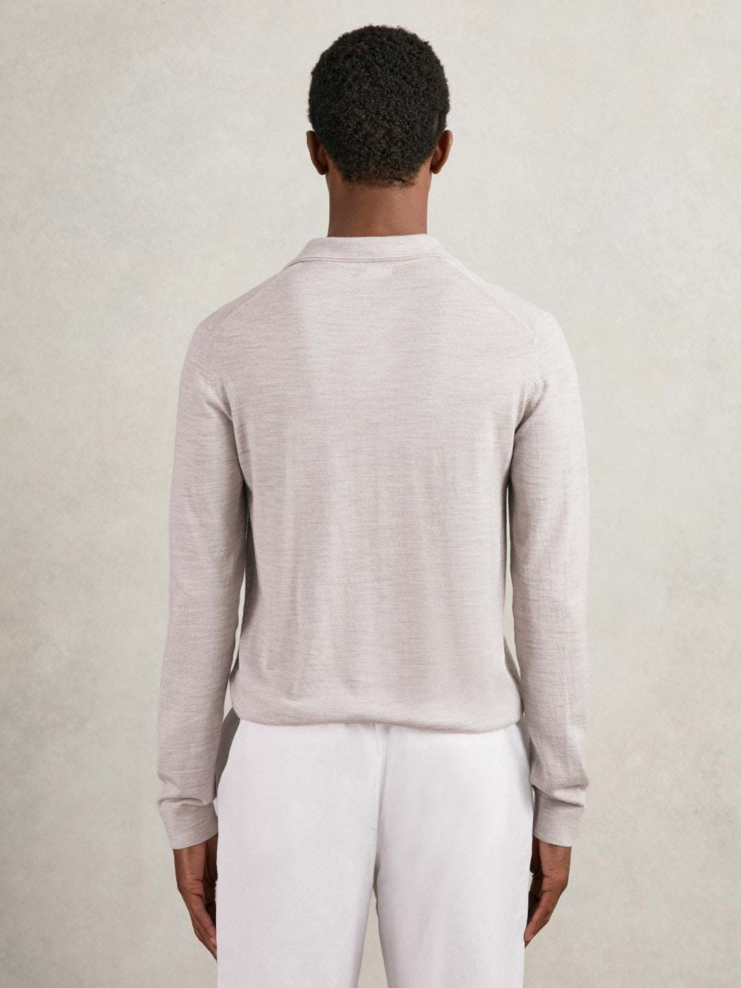 Merino Wool Open-Collar Polo Shirt Wicker Brown Melange | Men