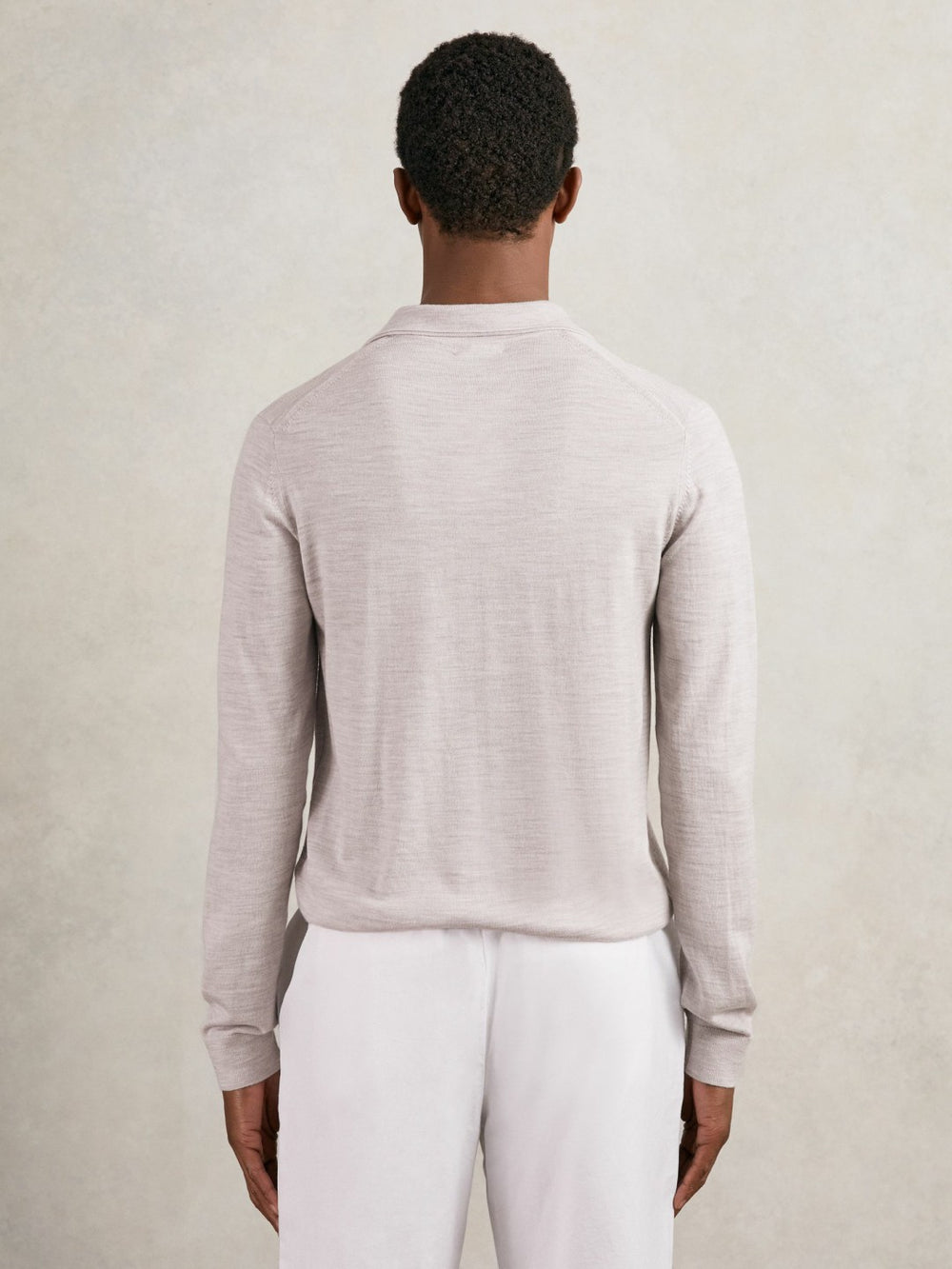 Merino Wool Open-Collar Polo Shirt Wicker Brown Melange | Men
