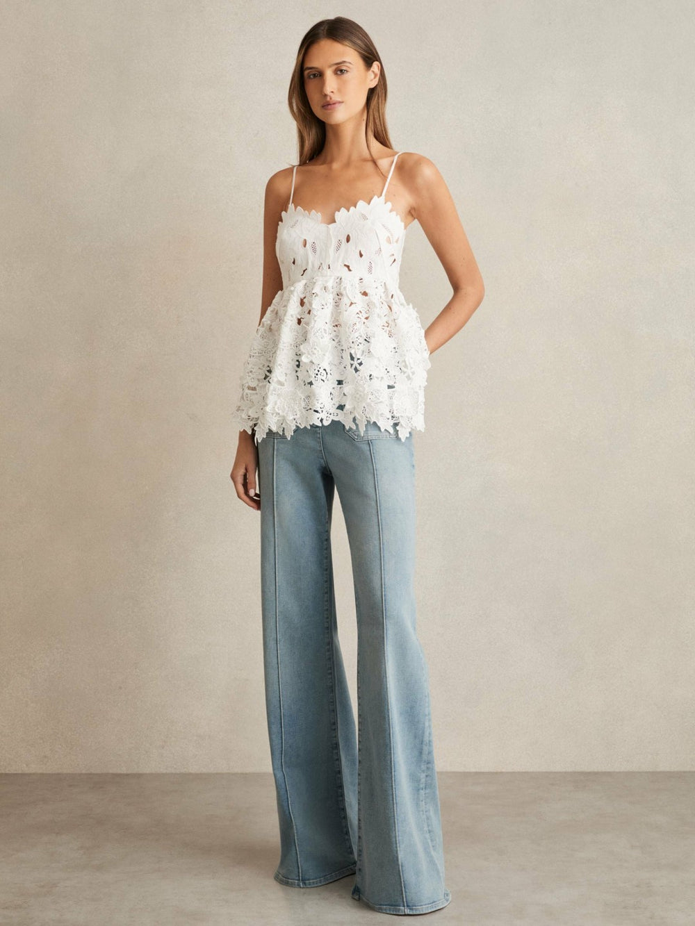 Cotton Cut Out Lace Cami Top Ivory | Women