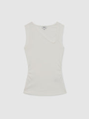 Stretch-Cotton Ribbed Asymmetric Vest White | Women