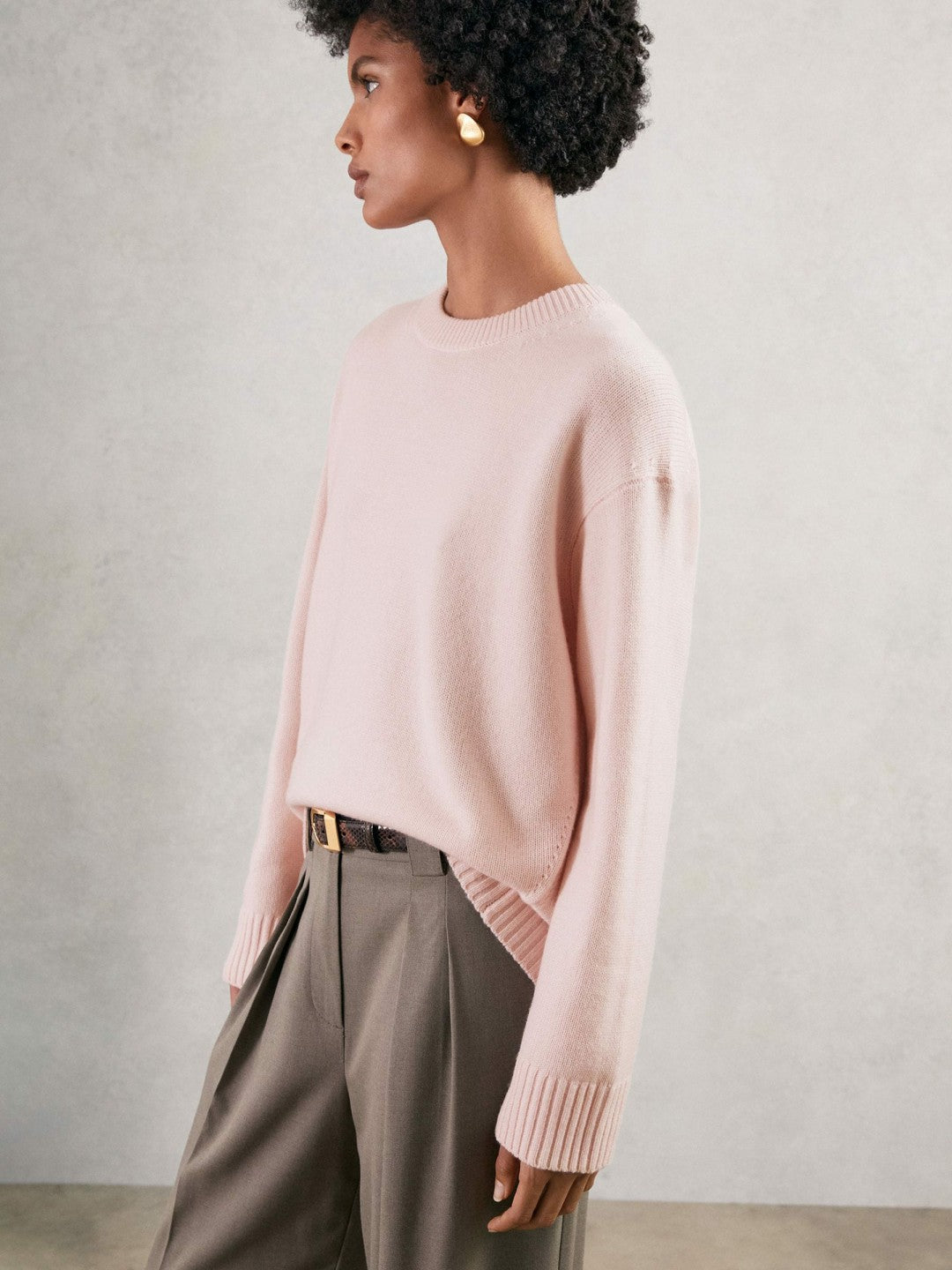 Wool-Cashmere Crew-Neck Jumper Pink | Women