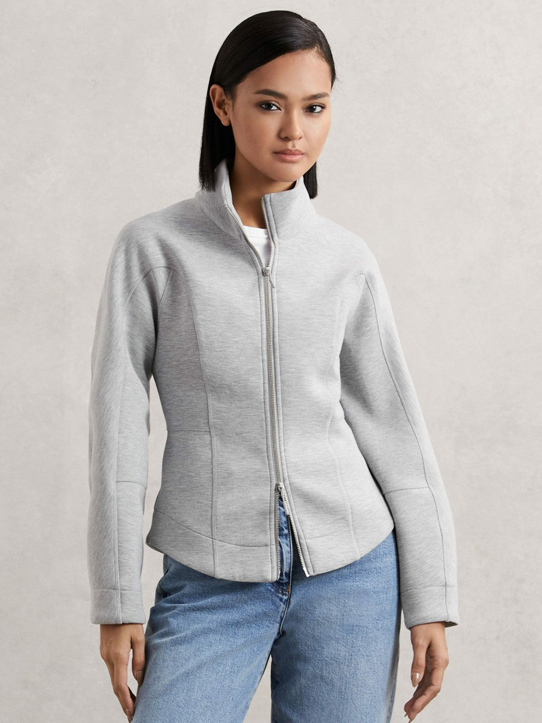 Funnel-Neck Zip-Through Sweatshirt Grey | Women