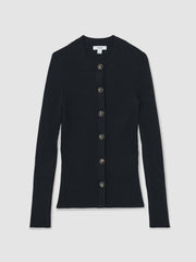Button Front Knit Cardigan Navy | Women