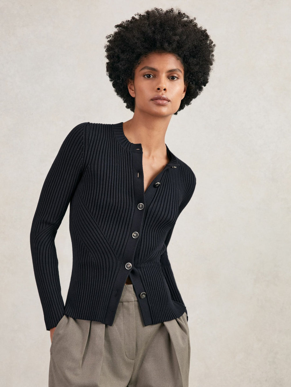 Button Front Knit Cardigan Navy | Women
