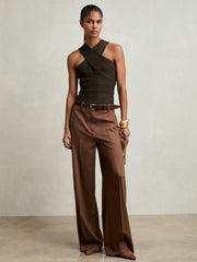 Cross Neck Textured Top Chocolate | Women