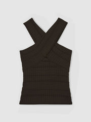 Cross Neck Textured Top Chocolate | Women